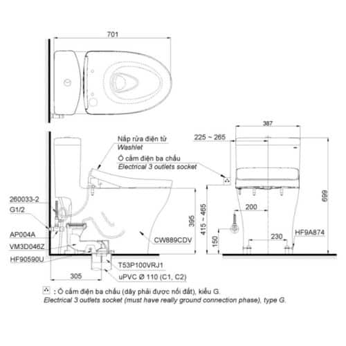 bồn cầu toto MS889CDRW12