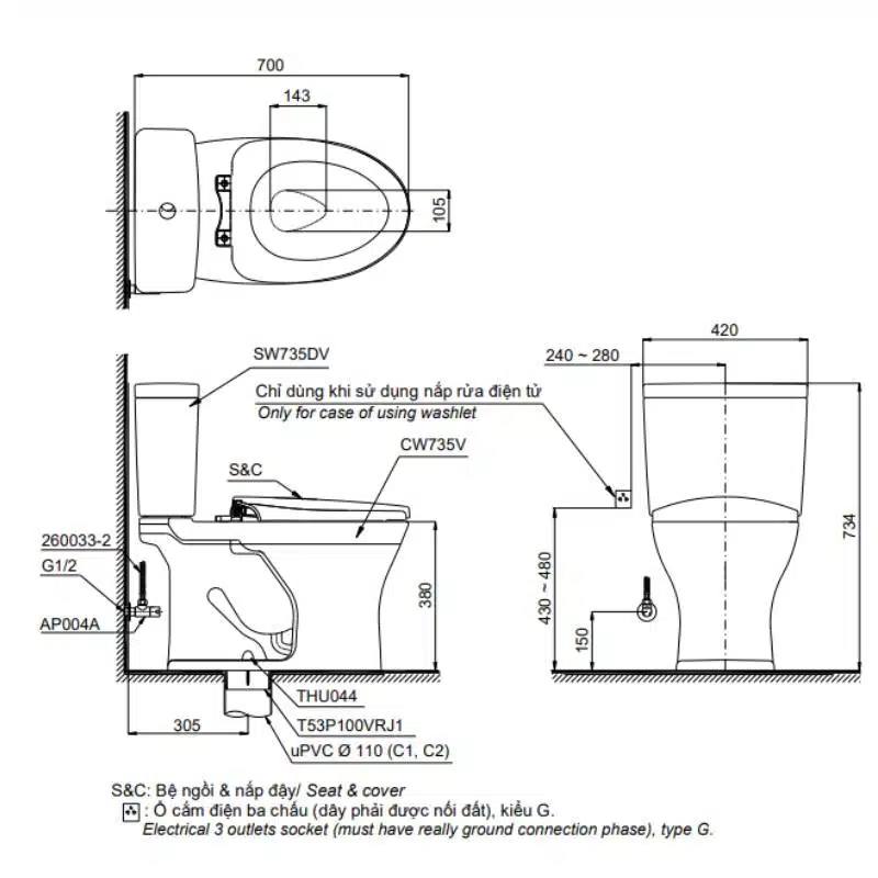 bồn cầu toto CS735DW14
