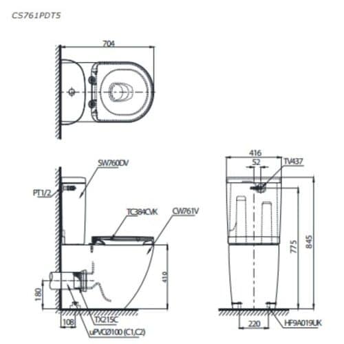 bồn cầu toto CS761PDT5