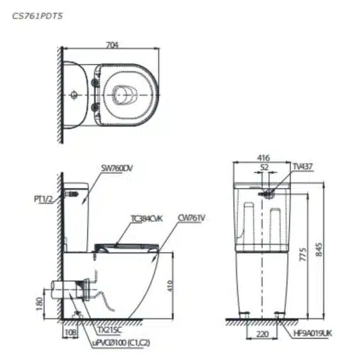 bồn cầu toto CS761PDT5