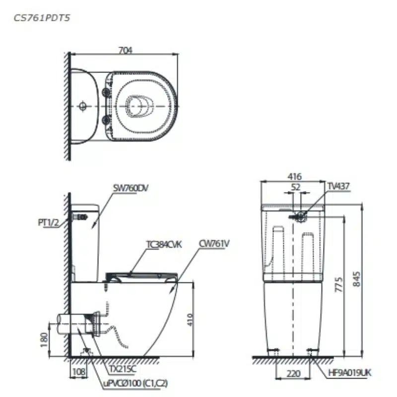 bồn cầu toto CS761PDT5