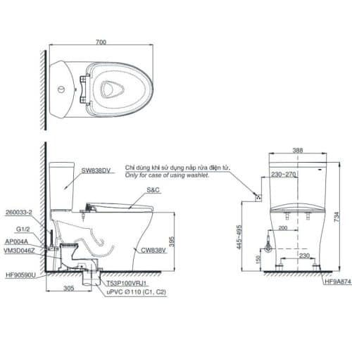 bồn cầu toto CS838DE2