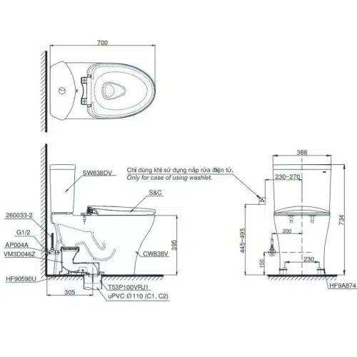 bồn cầu toto CS838DE2