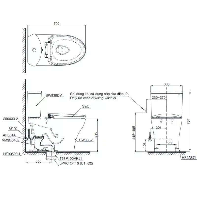 bồn cầu toto CS838DE2