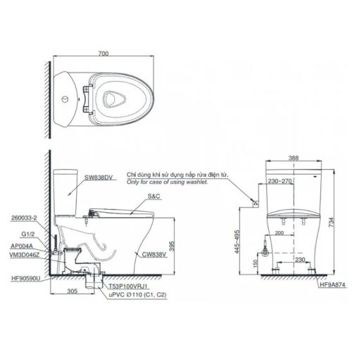 bồn cầu toto CS838DT3