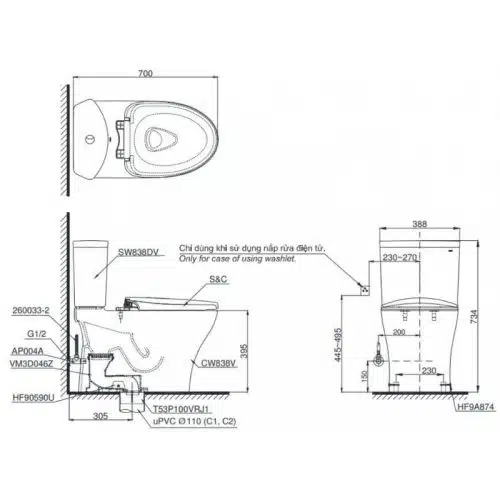 bồn cầu TOTO CS838DW14