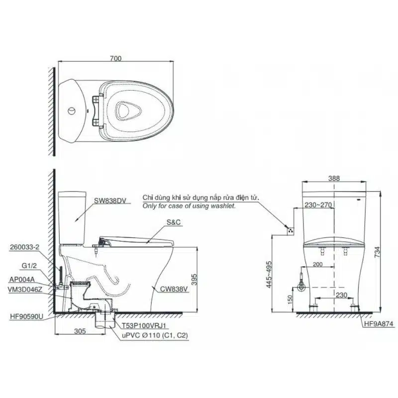 bồn cầu TOTO CS838DW14 