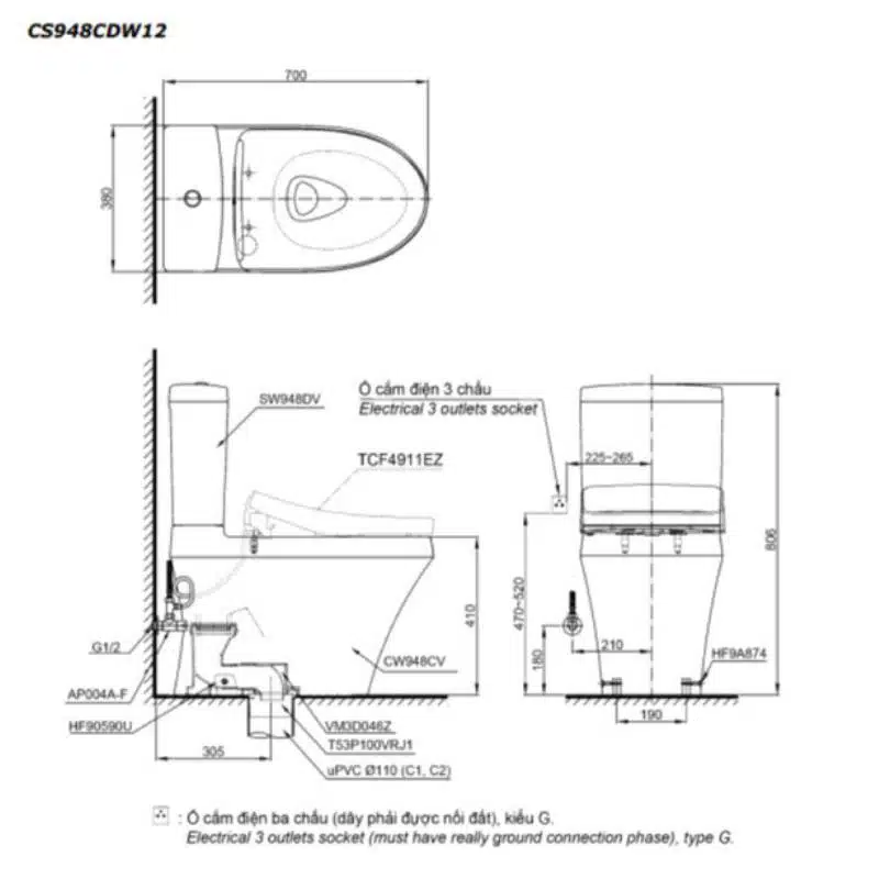 bồn cầu toto CS948CDW12