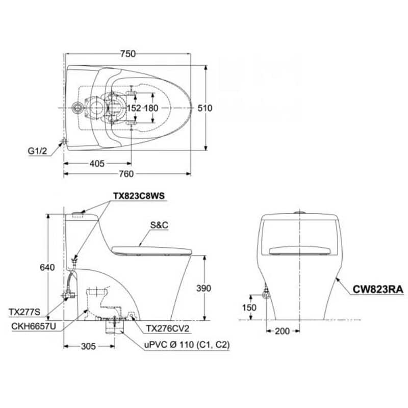 bồn cầu toto CW823RAE4