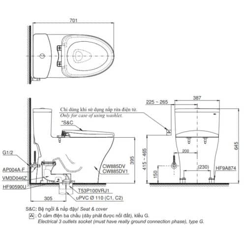 bồn cầu toto MS885DW14