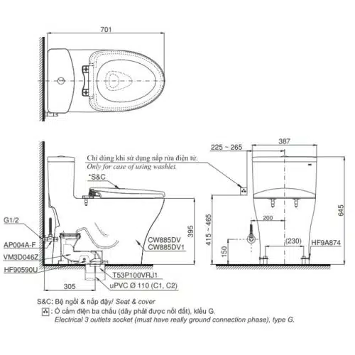 bồn cầu toto MS885DW14