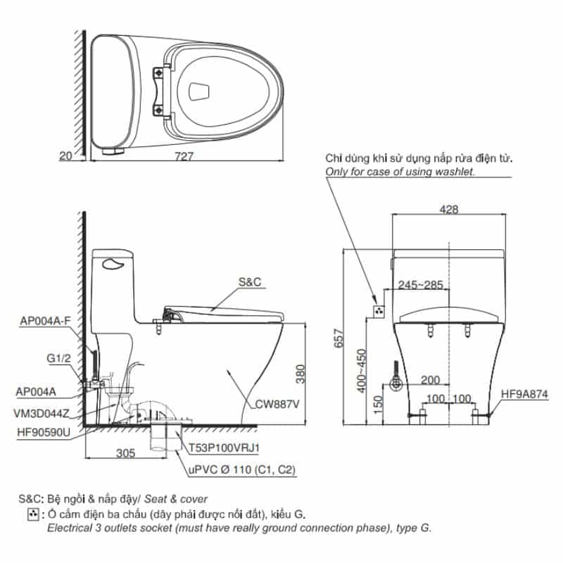 bồn cầu toto MS887RE4