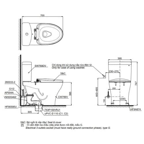 bồn cầu toto CS769DRW14
