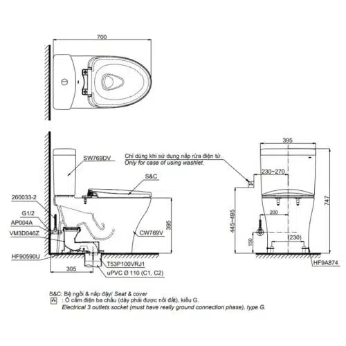 bồn cầu toto CS769DRW14