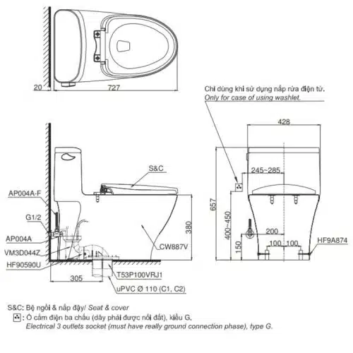 bồn cầu toto MS887RW14