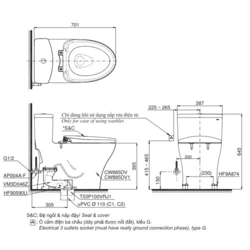 bồn cầu toto MS885DE4