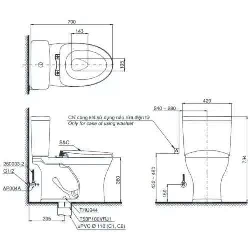 bồn cầu toto CS735DT2