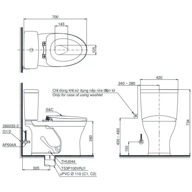 bồn cầu toto CS735DT2