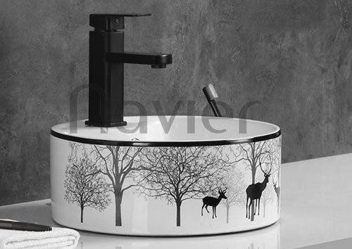 Chậu lavabo đặt bàn tròn hoa văn hươu Navier NV-432