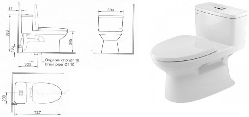 Kích thước bồn cầu dạng liền khối Inax AC-969VN