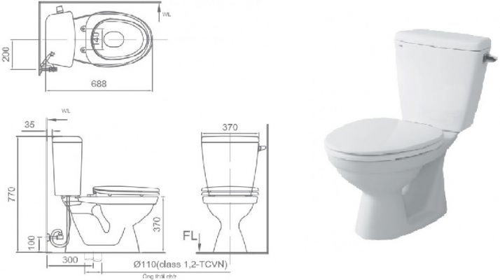 Kích thước bồn cầu 2 khối Inax C-117VAN