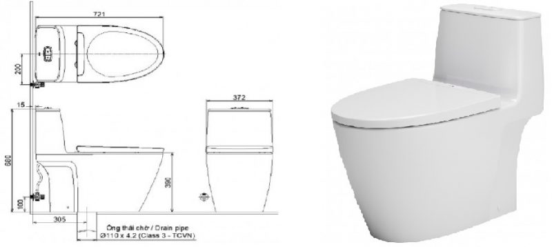 Kích thước của bệt vệ sinh liền khối Inax AC-902VN