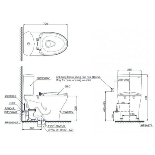 bồn cầu toto CS838DT10