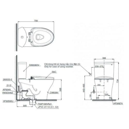 bồn cầu thông minh TOTO CS838DW18