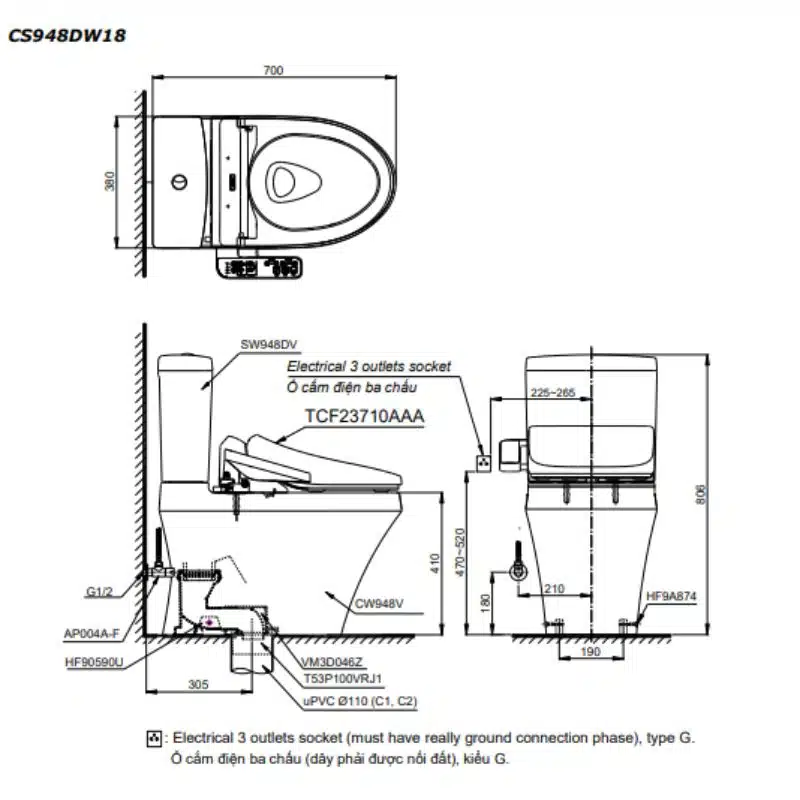 bồn cầu thông minh toto CS948DW18