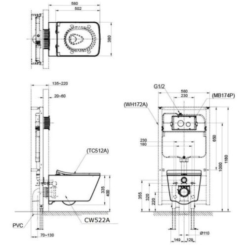 bản vẽ toto CW522A