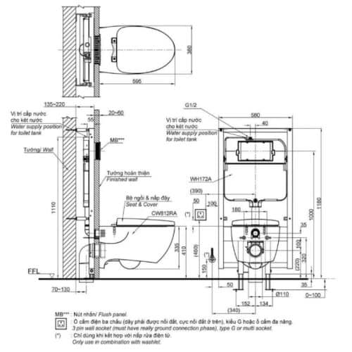 bồn cầu treo tường toto CW812RA