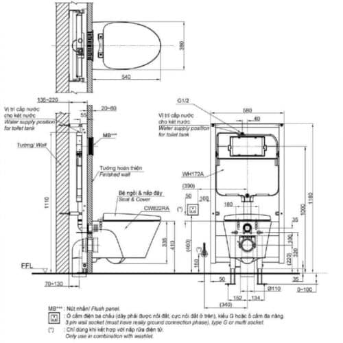bồn cầu toto treo tường CW822RA