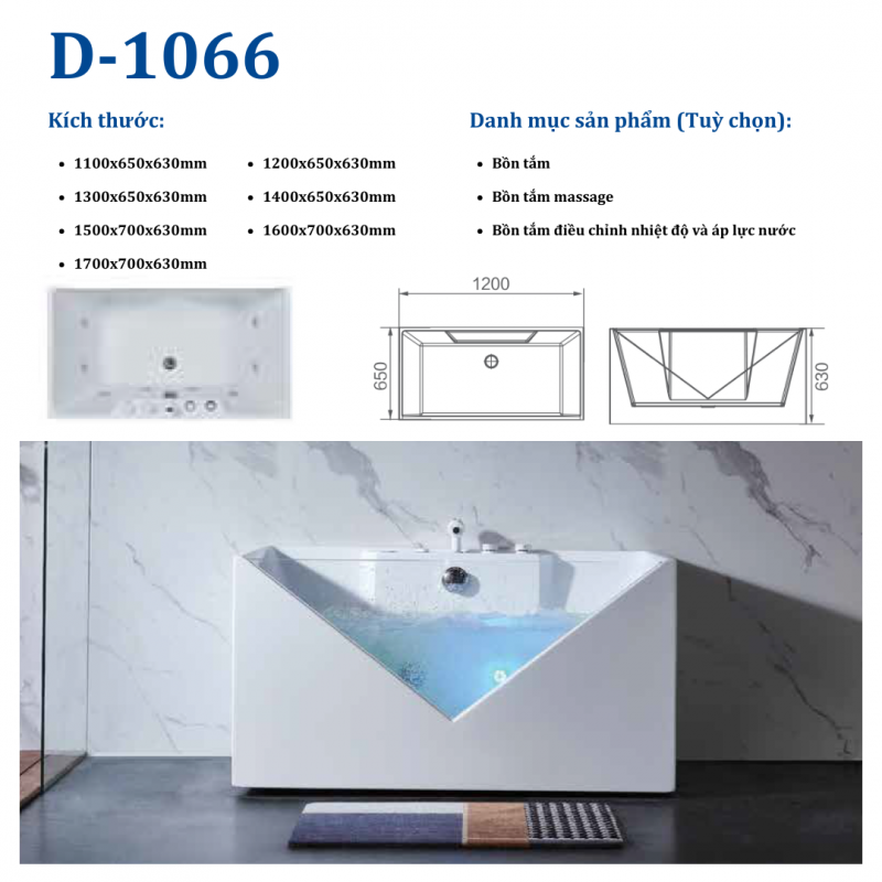 Thông số Bồn Tắm HUGE D-1066