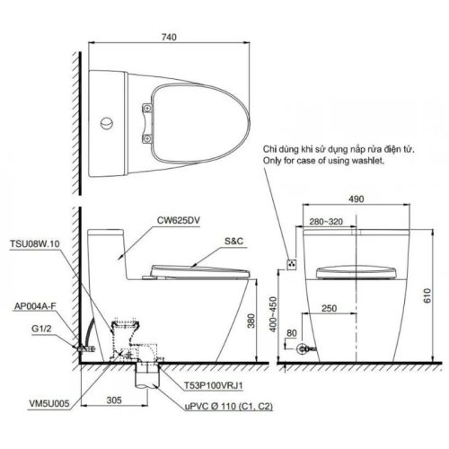 bồn cầu toto MS625DT2