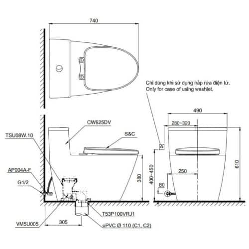 bồn cầu toto MS625DT8