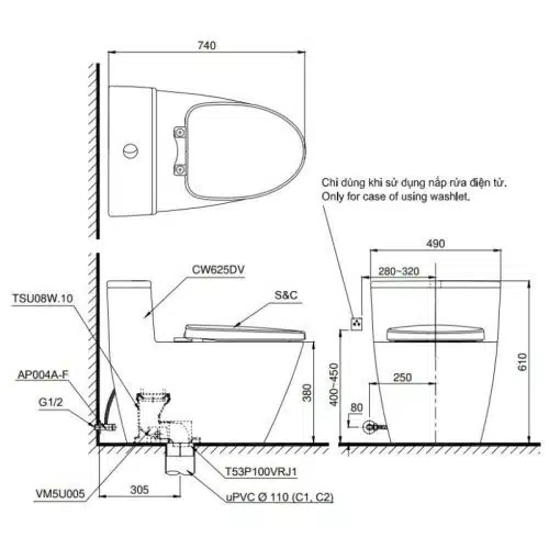 bồn cầu toto MS625DT8