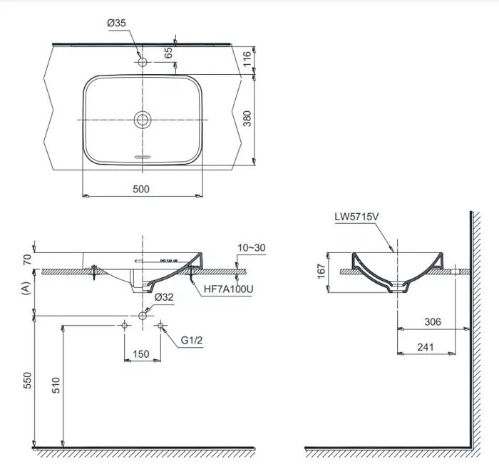 Bản vẽ Lavabo Đặt Bàn TOTO LT5715