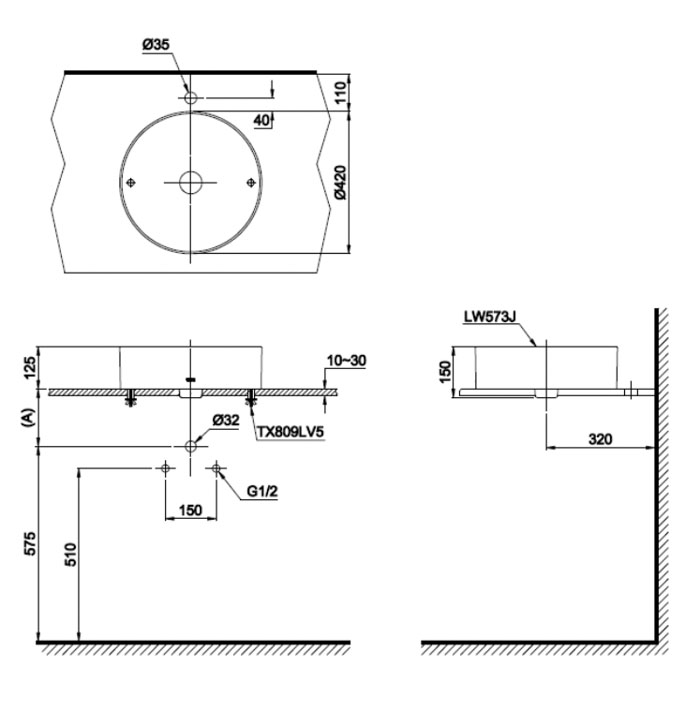 Bản vẽ Lavabo Đặt Bàn TOTO LW573JWF
