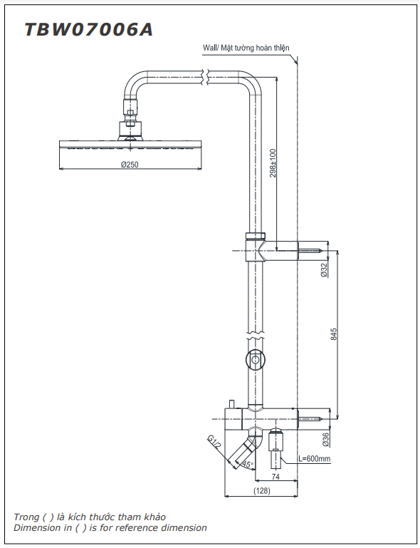 Bản vẽ Sen Tắm Cây Nóng Lạnh TOTO TBW07006A