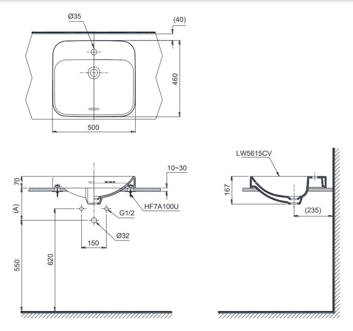 Bản vẽ Lavabo Đặt Bàn TOTO LT5615C