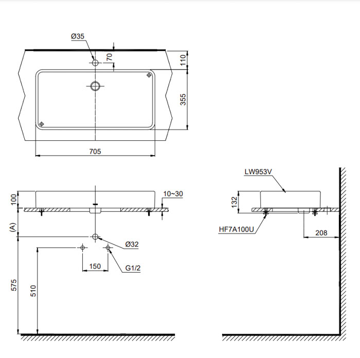 Bản vẽ Lavabo Đặt Bàn TOTO LT953