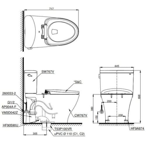 bồn cầu thông minh toto CS767W16