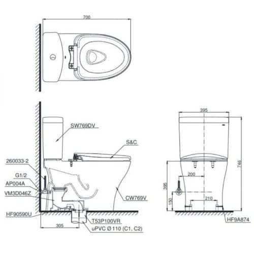 bồn cầu toto CS769CDRW15