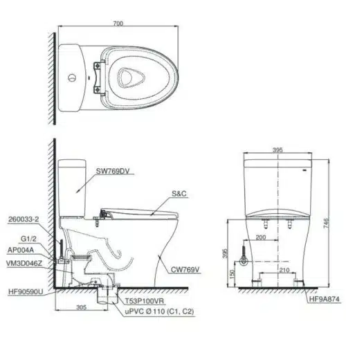 bồn cầu toto CS769CDRW15