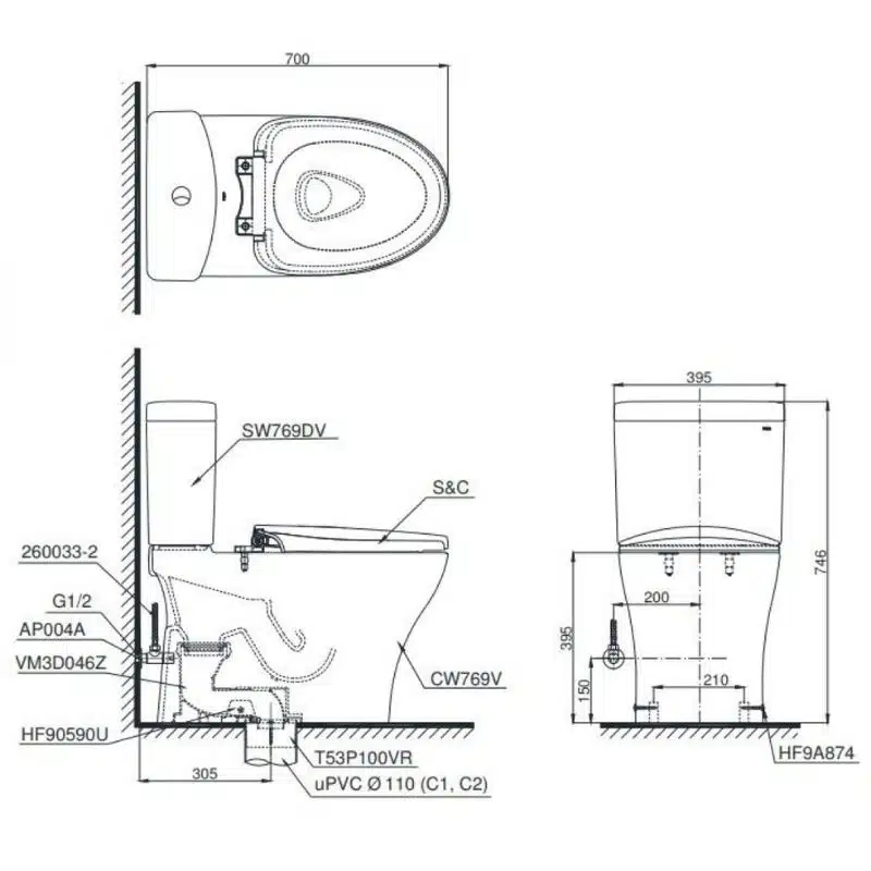 bồn cầu toto CS769CDRW15