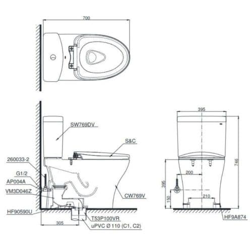 bồn cầu thông minh toto CS769CDRW17