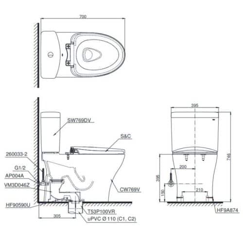 bồn cầu toto CS769DRE2