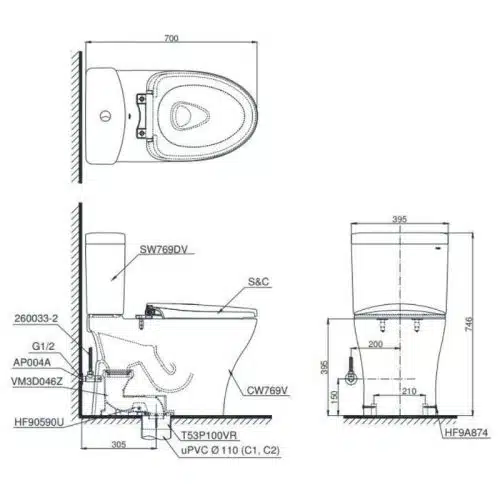 bồn cầu thông minh toto CS769DRW16
