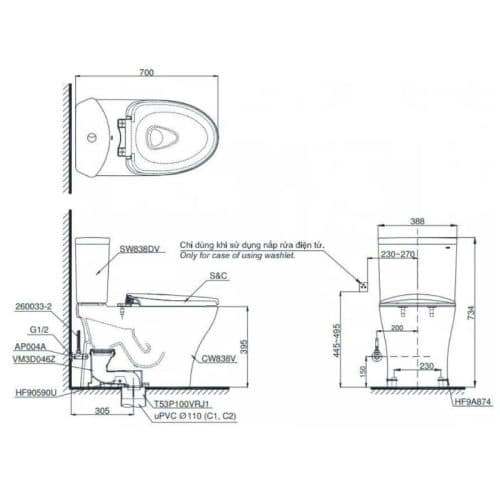 bồn cầu thông minh toto CS838CDW17 