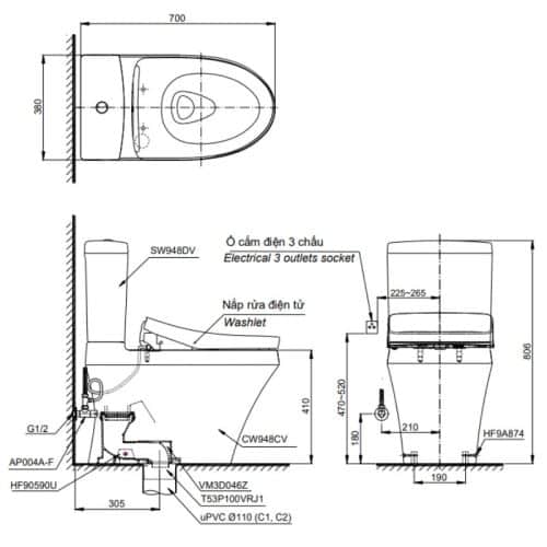 bồn cầu thông minh TOTO CS948CDW17